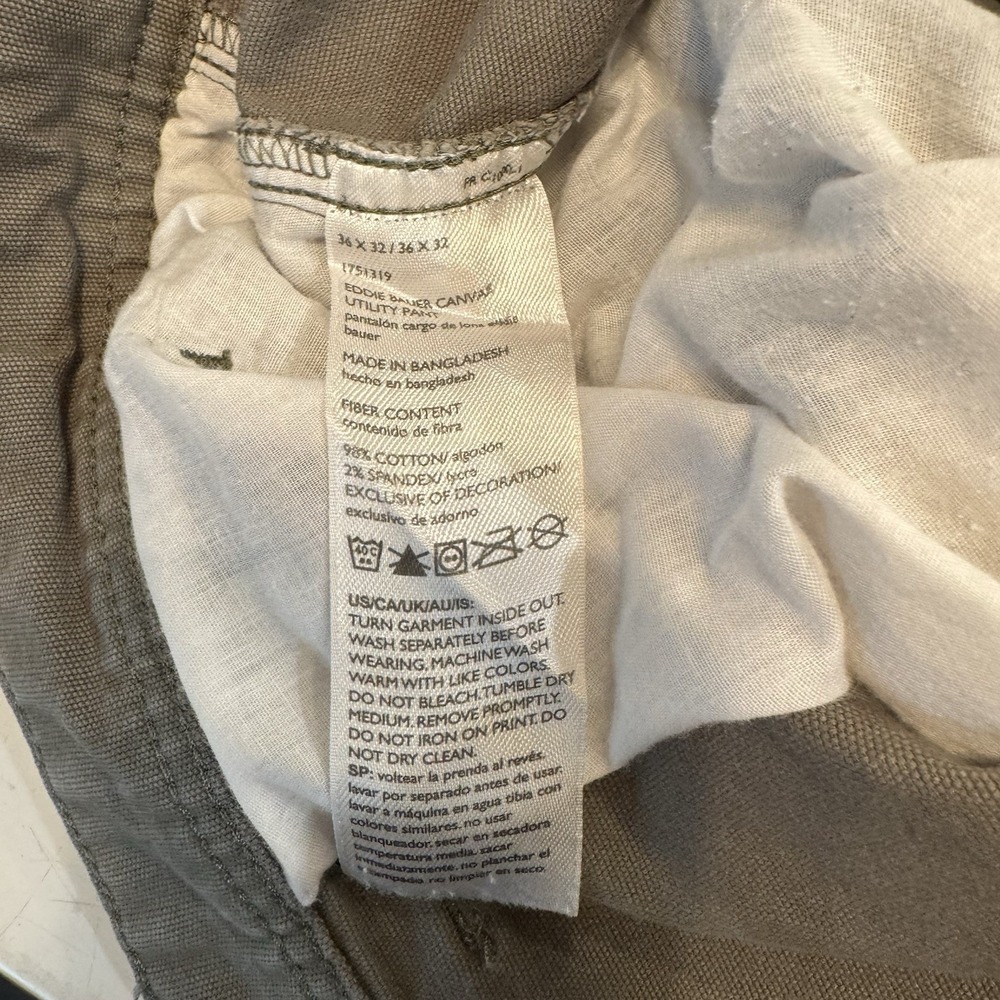 Eddie Bauer Men Pants 36x32 (36x29)Tan Khaki Utility Pants Carpenter Canvas - Picture 7 of 13